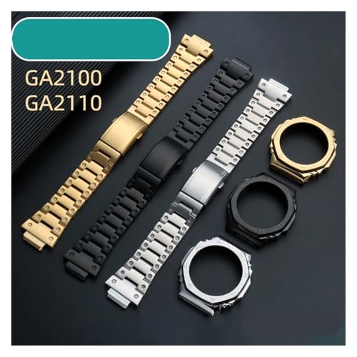 NYWS(ハイゴー) GA2100 GA2110 メタルストラップ+ケース GA-2100 GA-2110 Mod Kit ステンレススチールウォッチバンドベゼル G-SHOCK GA2100 ストラップと互換性あり(Black case-strap)