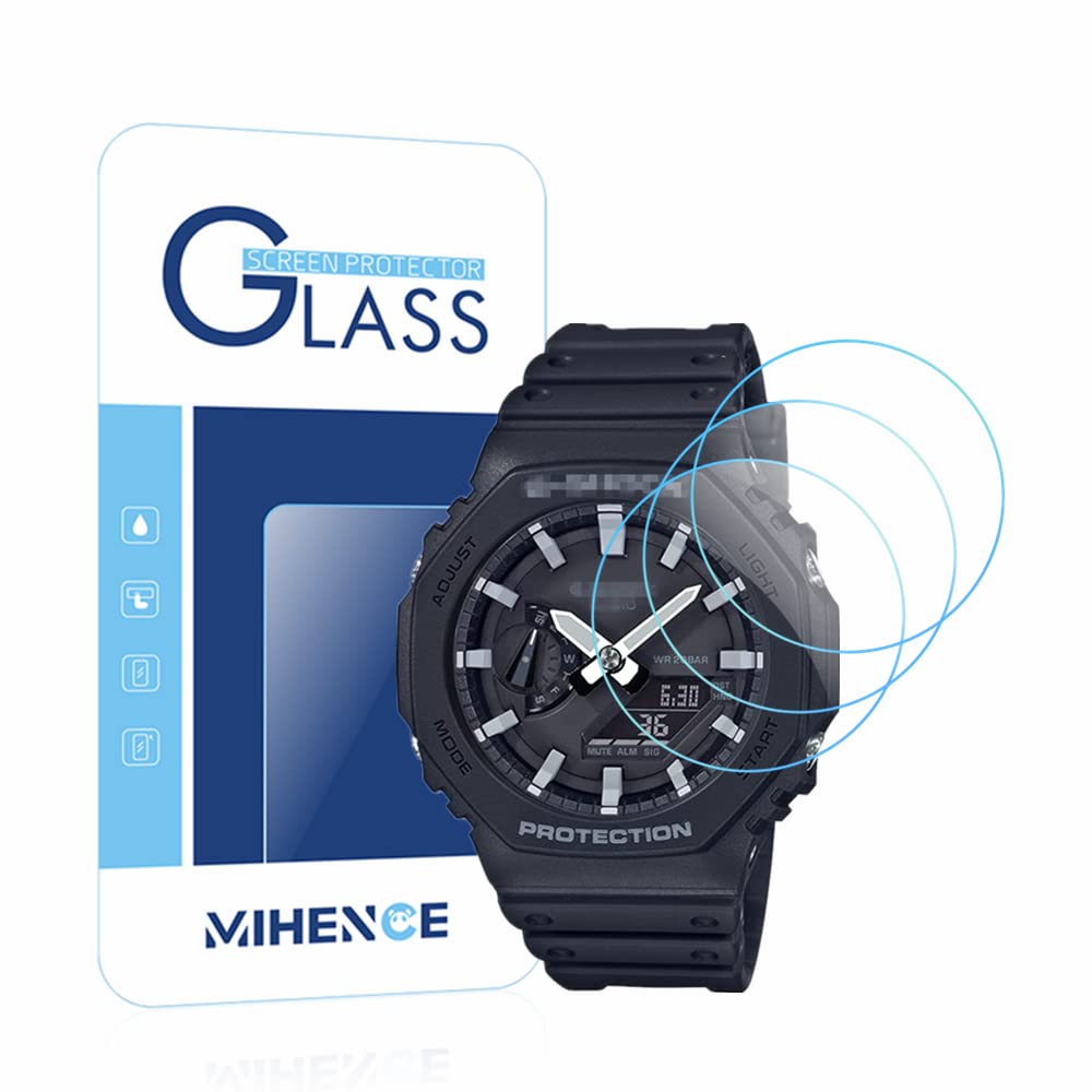 MIHENCE 【3枚入り】 Mihence Compatible with G-SHOCK GA-2100 保護フィルム, 9H ガラス保護フィルム 対応 カシオ Gショック GA-B2100 / 2100 スマート腕時計 指紋防止保護膜